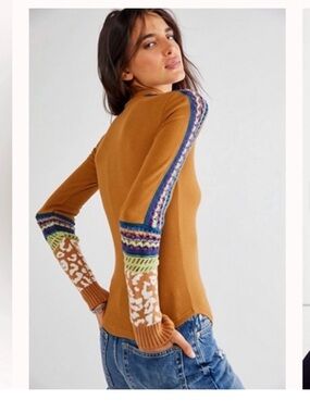 NWT Free People Switch It Up Crochet Knit Sleeve Thermal Waffle Top M